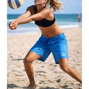 Y2K 2000s Nike Board Shorts Low Rise Beach Bermuda Shiny Blue Size M Sporty